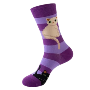 Sock Wollah – Katten op paarse Strepen