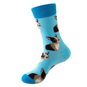 Sock Wollah – Franse Bulldog op lichtblauw