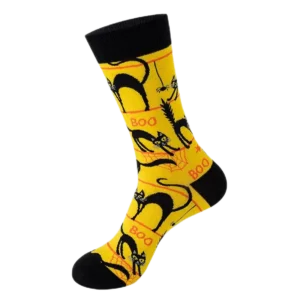 Sock Wollah – Halloween zwarte Katten op geel