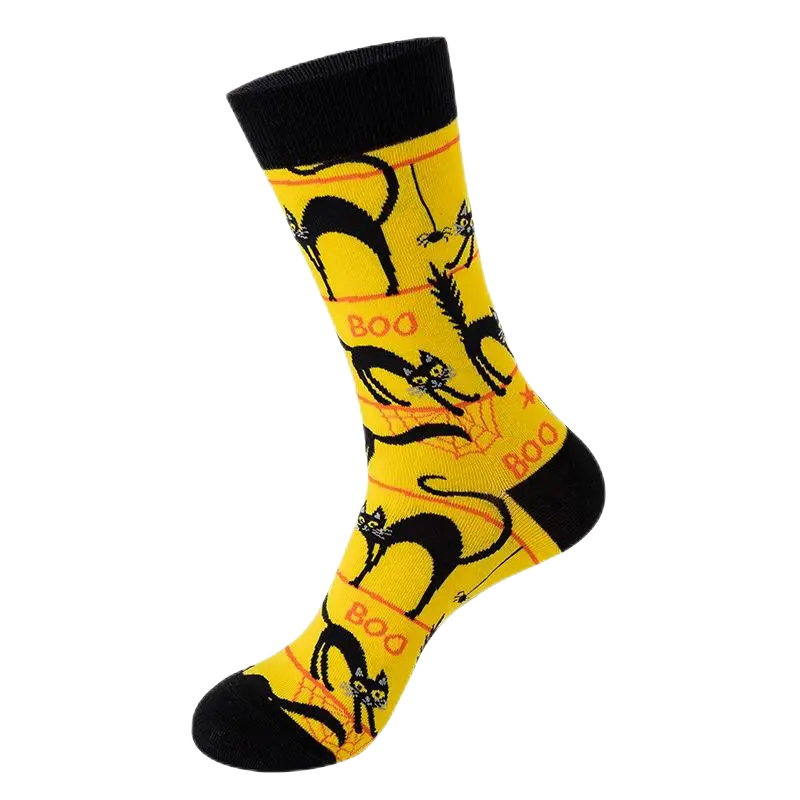 Sock Wollah – Halloween zwarte Katten op geel Sock Wollah – Halloween zwarte Katten op geel