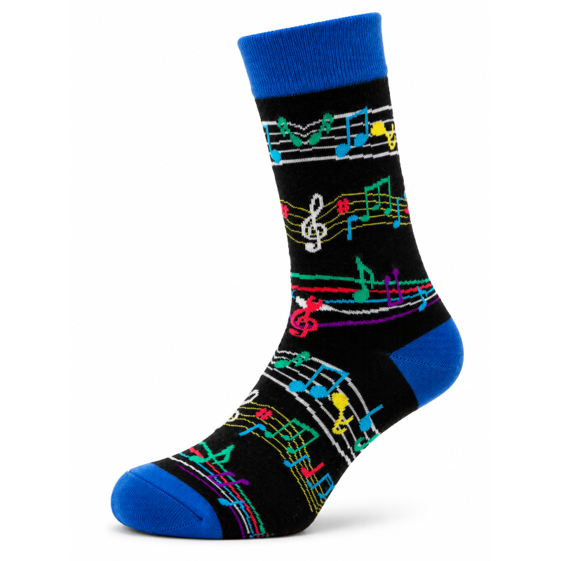Sock Wollah – Partiture met gekleurde noten en muzieksleutels op zwart Sock Wollah – Partiture met gekleurde noten en muzieksleutels op zwart