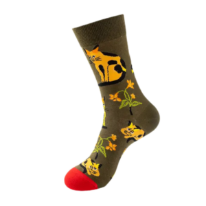 Sock Wollah – Katten met Bloemen op groen