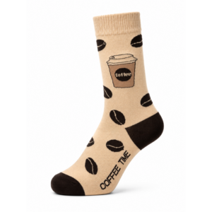 Sock Wollah – Coffee Time, beker en koffie bonen op bruin
