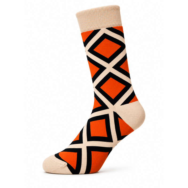 Sock Wollah – Oranje Driehoeken op crème Sock Wollah – Oranje Driehoeken op crème