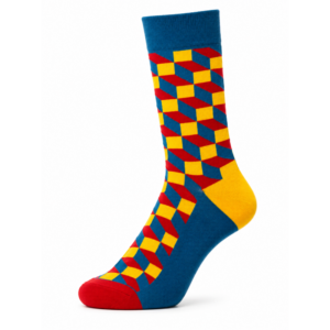 Sock Wollah &ndash; 3D Kubussen op azuurblauw