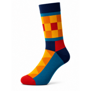 Sock Wollah – Gekleurde Vierkanten op azuurblauw