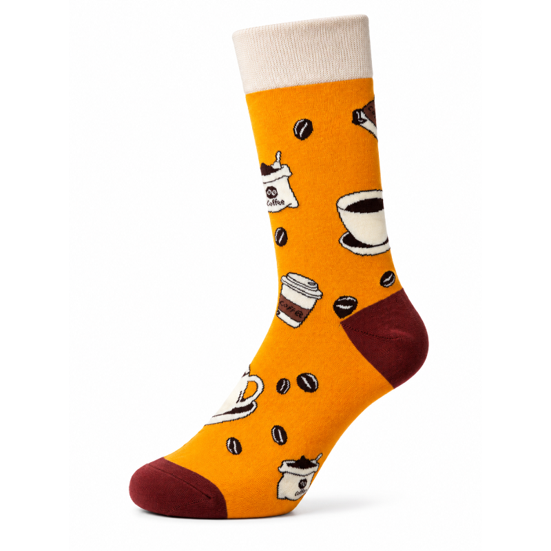 Sock Wollah – Koffie, Bekers, Kopjes en Bonen op geel Sock Wollah – Koffie, Bekers, Kopjes en Bonen op geel