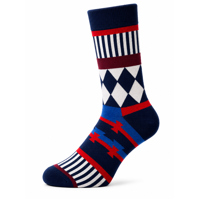 Sock Wollah – Geometrische Patronen op donkerblauw Sock Wollah – Geometrische Patronen op donkerblauw