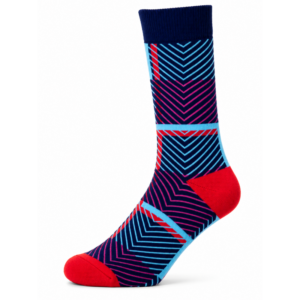 Sock Wollah – Neonkleurige Chevronlijnen in Retro Uitstraling op donkerblauw