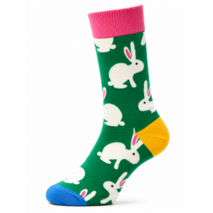 Sock Wollah – Witte Konijnen op groen