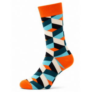 Sock Wollah – Gekleurde Driehoeken en Vlakken op oranje