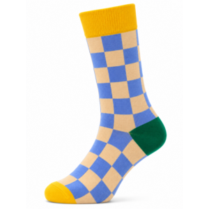Sock Wollah – Sokken met blauwe Vierkanten op crème