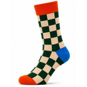 Sock Wollah – Sokken met groene Vierkanten op crème
