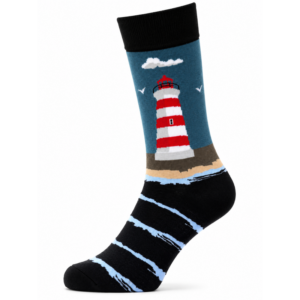 Sock Wollah – Sokken met rood-Witte Vuurtoren op Eiland