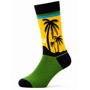 Sock Wollah – Sokken met Palmbomen op Eiland — groen en Gele Achtergrond