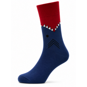 Sock Wollah – Sokken met blauw-Grijze Bijtende Vis op rood