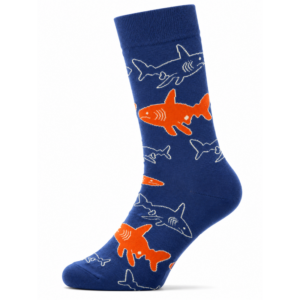 Sock Wollah – Sokken met oranje Haaien op blauw