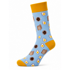 Sock Wollah – Sokken met Ontbijt — Coffee, Toast en Ei op lichtblauw