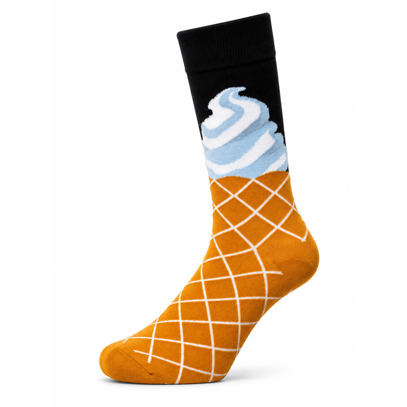 Sock Wollah – Sokken met Softijshoorntje in blauw en roze op zwart — Set van 2 Sock Wollah – Sokken met Softijshoorntje in blauw en roze op zwart — Set van 2