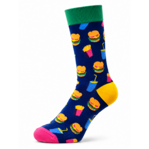 Sock Wollah – Sokken met Hamburgers, Milkshakes en Friet op donkerblauw