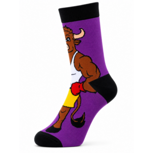 Sock Wollah – Sokken met Stier Cartoon op paars