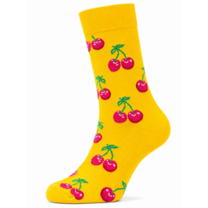 Sock Wollah – Rode kersen met steel op geel