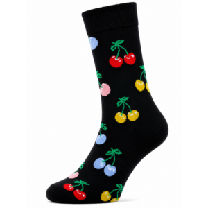Sock Wollah – Gekleurde kersen met steel op zwart