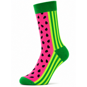 Sock Wollah – Watermeloen met geel-groen strepen en zwarte pitten