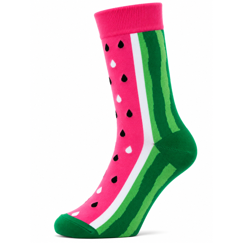 Sock Wollah – Watermeloen met groen strepen en witte en zwarte pitten Sock Wollah – Watermeloen met groen strepen en witte en zwarte pitten